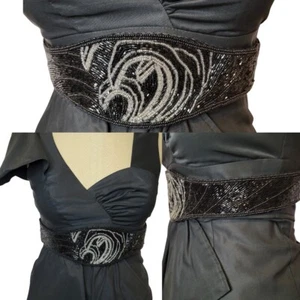 Vintage Perlen Statement Gürtel 80er macht Art Deco verziert schwarz Krawatte Made in Macau  - Bild 1 von 12