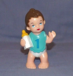 Miniature Baby Doll 1st Birthday 1 Year Old Cake Topper Blue Bib Wilton VTG - Picture 1 of 4