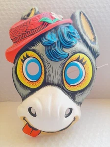 Rare Vintage Halloween Kids Mask Donkey In A Hat Glows Under Black Light - Picture 1 of 11