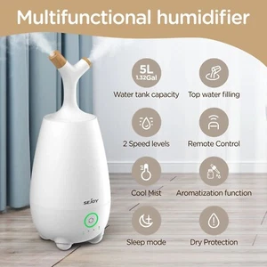 Humidifiers For Large-Room 5L Ultrasonic Cool Mist Top Fill Air Humidifier White - Picture 1 of 7