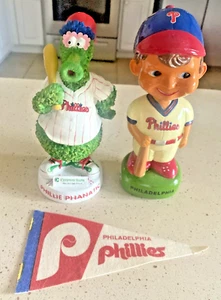 (2) MLB PHILLIES PHANATIC MASCOT & SGA BOBBLEHEAD + PENNANT Free Ship - Picture 1 of 21