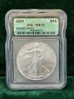 2007 American Silver Eagle Icg Ms70 Certified 1 Oz Dollar .9999 Fine Silver Coin