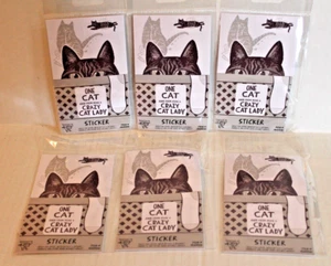 LOT of 6 "One Cat Away From Being a Crazy Cat Lady" Stickers 3" x 5" Decal - Picture 1 of 2