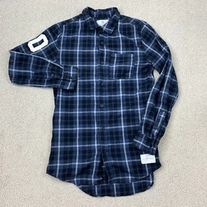 On The Byas Button-Up Shirt Men's Size S Navy Long Sleeve Plaid Size Zip Flannel - Picture 1 of 9