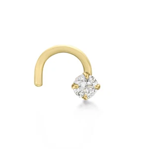 22 Gauge Cubic Zirconia Curve Stud Nose Ring for Women in 14K Yellow Gold - 2mm - Picture 1 of 9