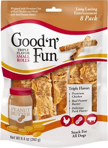 GOOD 'N' FUN Triple Flavor Small Rolls, 8 Count, Rawhide Chews for All Dogs - Picture 1 of 1