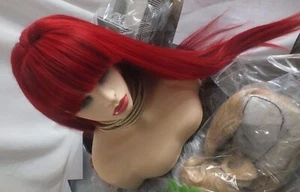 middle-parted fringe bang straight red Brazilian 100% human Hair lace front Wig - Picture 1 of 3
