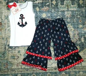 Girl's Nautical Red, White & Blue Top & Pant Set Size 6-NWT - Picture 1 of 4