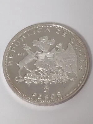 1968 CHILI PROOF 5 PESOS SILVER COIN 150TH ANNIVERSARY OF NAVAL ACADEMY - Image 1 of 3