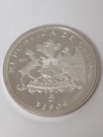 1968 CHILI PROOF 5 PESOS SILVER COIN 150TH ANNIVERSARY OF NAVAL ACADEMY Cover