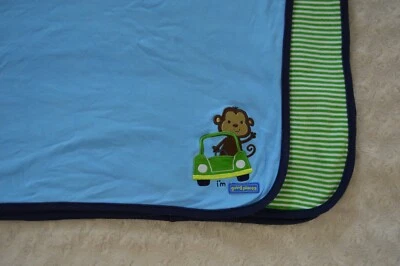 Just One Year by Carter's I'm Going Places Monkey In Car Baby Blanket Blue Green - Image 1 of 4
