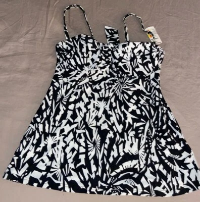 Croft & Barrow Underwire Swimsuit Tankini Top 6 Black White Push Up (B5) - Image 1 of 2