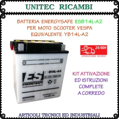 Energysafe ESB14L-A2 (equivalente YB14L-A2) Batteria moto scooter 12v 14Ah 180A - Immagine 1 di 3