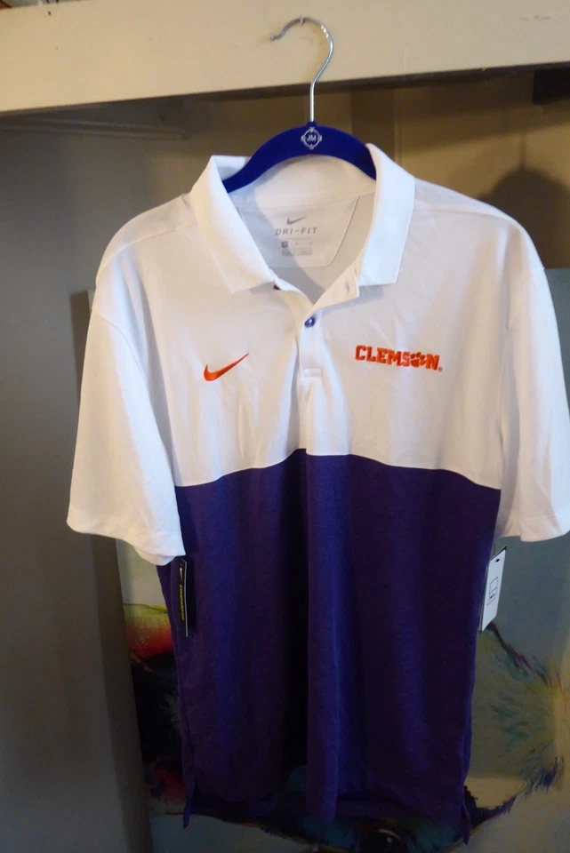 Men's Clemson Tigers Nike Striped White/Purple Polo Shirt Small