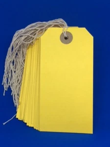 Yellow Strung Tie On Tags Labels Retail Luggage Tags With String - Picture 1 of 4