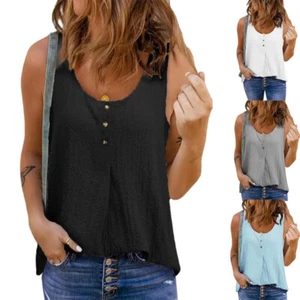 Womens Tank Tops T-Shirts Loose Ladies Summer Breathable Sleeveless Vest Blouse - Picture 1 of 17