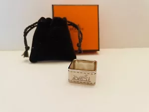 Hermès Bolduc Scarf Ring-square Horse Carriage Silvertone w/ Box and Pouch - Picture 1 of 7