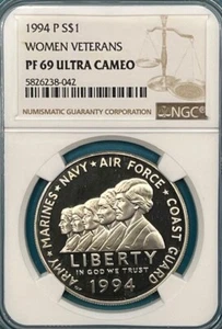 1994-P Damen Veterans Memorial Silber $ 1 NGC PF 69 Ultra Cameo - Bild 1 von 4