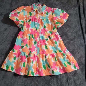 Peach Love Popeline rosa Blumen Babydoll Kleid Damen klein mehrfarbig Puffärmel - Bild 1 von 15