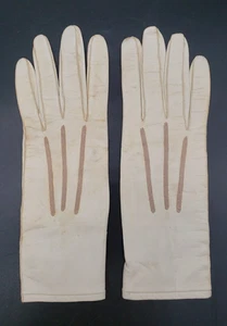 VTG Harborows Kid Leather Ivory Gloves Women Sz 7 Lined Supple 10" 2 Button - Picture 1 of 13