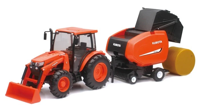 New Ray 1/18 Plastic Kubota M5-111 Tractor with Hay Baler & Sounds SS-33033 - Image 1 of 1