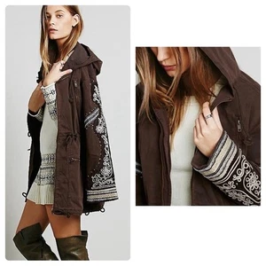 Chaqueta Parka Militar Embellecida Free People Golden Quills Marrón De Gran Tamaño XS - Imagen 1 de 7