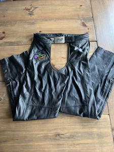 Harley Davidson Women's Black Leather Riding Chaps Size Large Daytona - Picture 1 of 23
