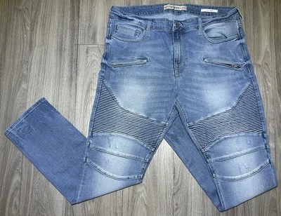 Men’s 38x32 Guess Pin Tuck Moto Slim Tapered Fit Denim Jeans  - Image 1 of 4