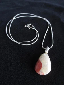 Pretty Michigan Pudding Stone Pendant 20" Sterling Silver Plated Chain Necklace - Picture 1 of 12