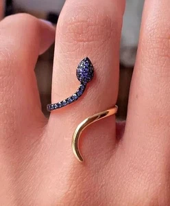 2 Ct Round Cut Simulated Blue Sapphire Snake Band Ring In 14k Yellow Gold Plated - Picture 1 of 4