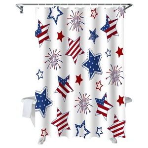 4th of July Shower Curtain USA Flag Shower Curtains for Bathroom Decor Indepe... - Picture 1 of 9