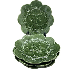 4 piatti insalata/dessert Faiancas Belo Portugal maiolica foglia geranio verde 8" - Foto 1 di 7