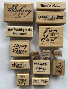 Timbro in gomma montato su legno pacchetto di 14 timbri sentiment stampin up - Foto 1 di 5
