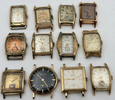 Lote de 233 gramos 12 relojes FUNCIONANDO oro relleno chatarra Longines Hamilton Bulova Foto 1 de 4