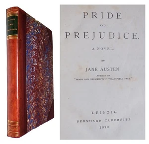 1870 PRIDE AND PREJUDICE by Jane Austen HALF LEATHER BINDING Victorian Edition & - Picture 1 of 9