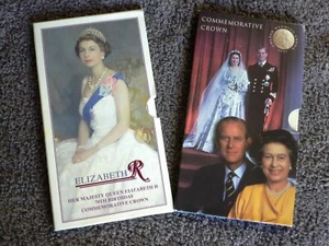 1996 1997 Two 5 Pound Commemorative Crowns KM#974,977 on Card - Picture 1 of 8