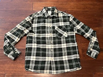 H M Green White Plaid Relaxed Fit Mens Small Button Up Logo Pocket Flannel Shirt - Image 1 of 4