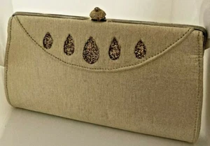 Vintage Damen GOLD Glitzer CLUTCH GELDBÖRSE mit GOLD HANDSCHUHEN - Bild 1 von 6
