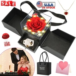Preserved Real Fresh Red Rose with Heart Necklace for Women Mom Wife Girlfriend - Picture 1 of 12