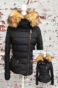 ZARA COAT PUFFA STYLE JACKET ANORAK/ FAUX FUR COLLAR BLACK (M) SCHOOL COAT /802 - Picture 1 of 11