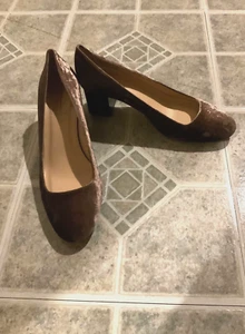 TACONES J.CREW LUCITE EN TERCIOPELO TALLA 9 MARRÓN CENIZA GRIS F6137 - Imagen 1 de 7