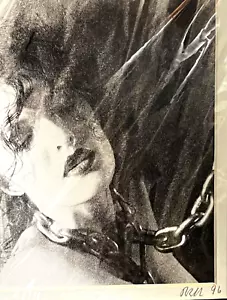 Art Woman/Chain Pencil/Photo?? Drawing 1996 Matted with Poem Terry Buffington - Picture 1 of 9