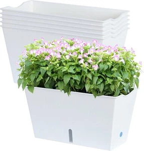 Window Box Planter 6 Pcs, 12.1 Inches Self Watering Plant Pots White - Picture 1 of 9
