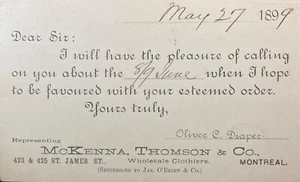 Montreal Canada “McKenna, Thomson & Co. Clothiers” Advertising Postcard 1899 - Picture 1 of 2