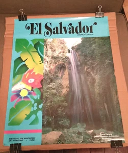 Vintage EL SALVADOR travel / tourism poster ORIGINAL (parrot and waterfall) - Picture 1 of 3