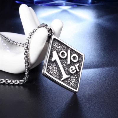 Fashion Men's Silver Stainless Steel rhombic Pendant Leather Chain Necklace Gift - Image 1 of 4