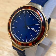 Unused Rumba Time Lady 30m Gold Tone Blue Dial Analog Quartz Watch~New Battery