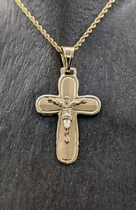Ciondolo Croce 585/14K Jesus Unisex 3,30G Oro Giallo per Collane #988 - Foto 1 di 13