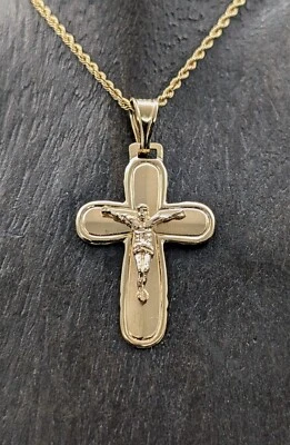 Colgante Cruz 585/14K Jesús Unisex 3,30Gr. Oro Amarillo Para Collares #988 - Imagen 1 de 4
