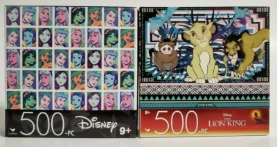 Lot of 2 Jigsaw Puzzles 500 Pieces Disney Princesses & Loin King New Sealed  - Image 1 of 4